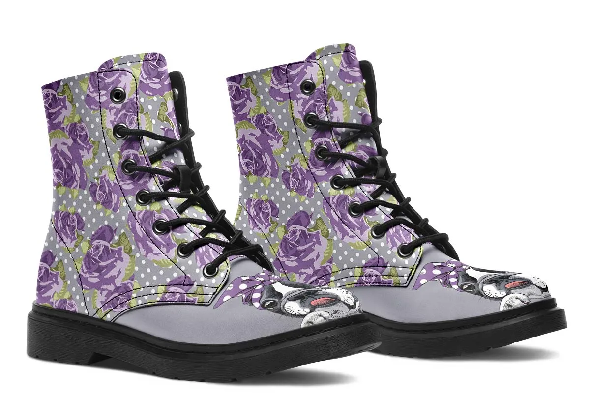 Floral Boston Terrier Purple Boots