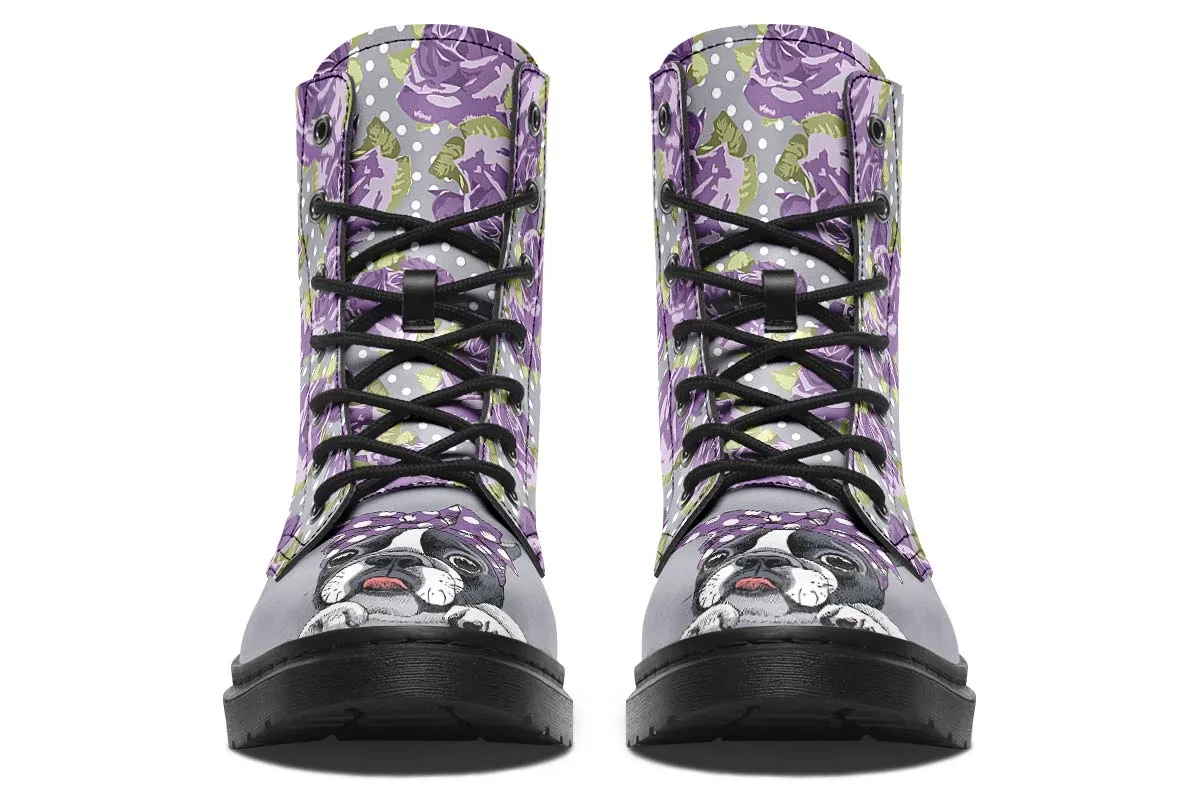 Floral Boston Terrier Purple Boots