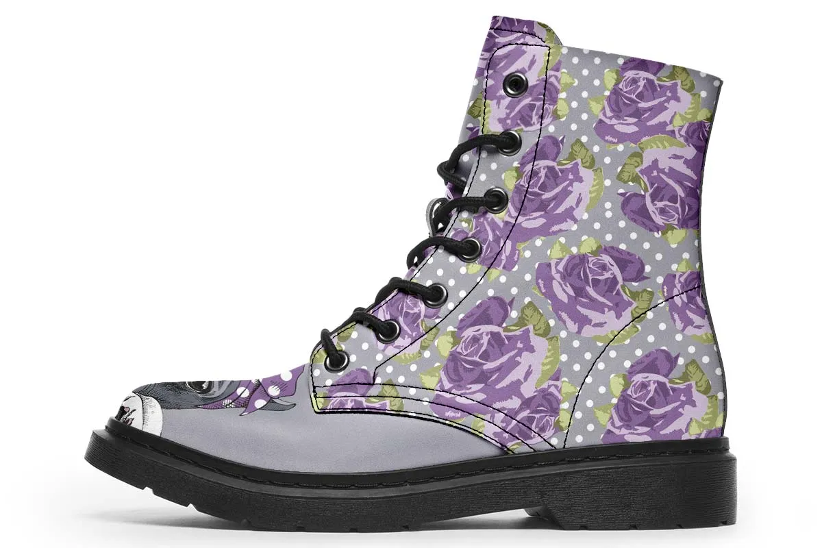 Floral Boston Terrier Purple Boots