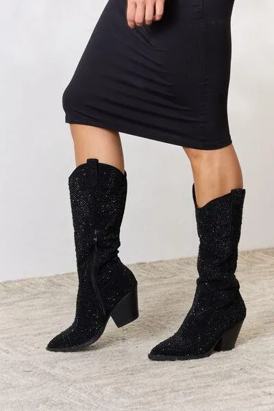 Forever Link Shining Rhinestone Black Cowboy Boots