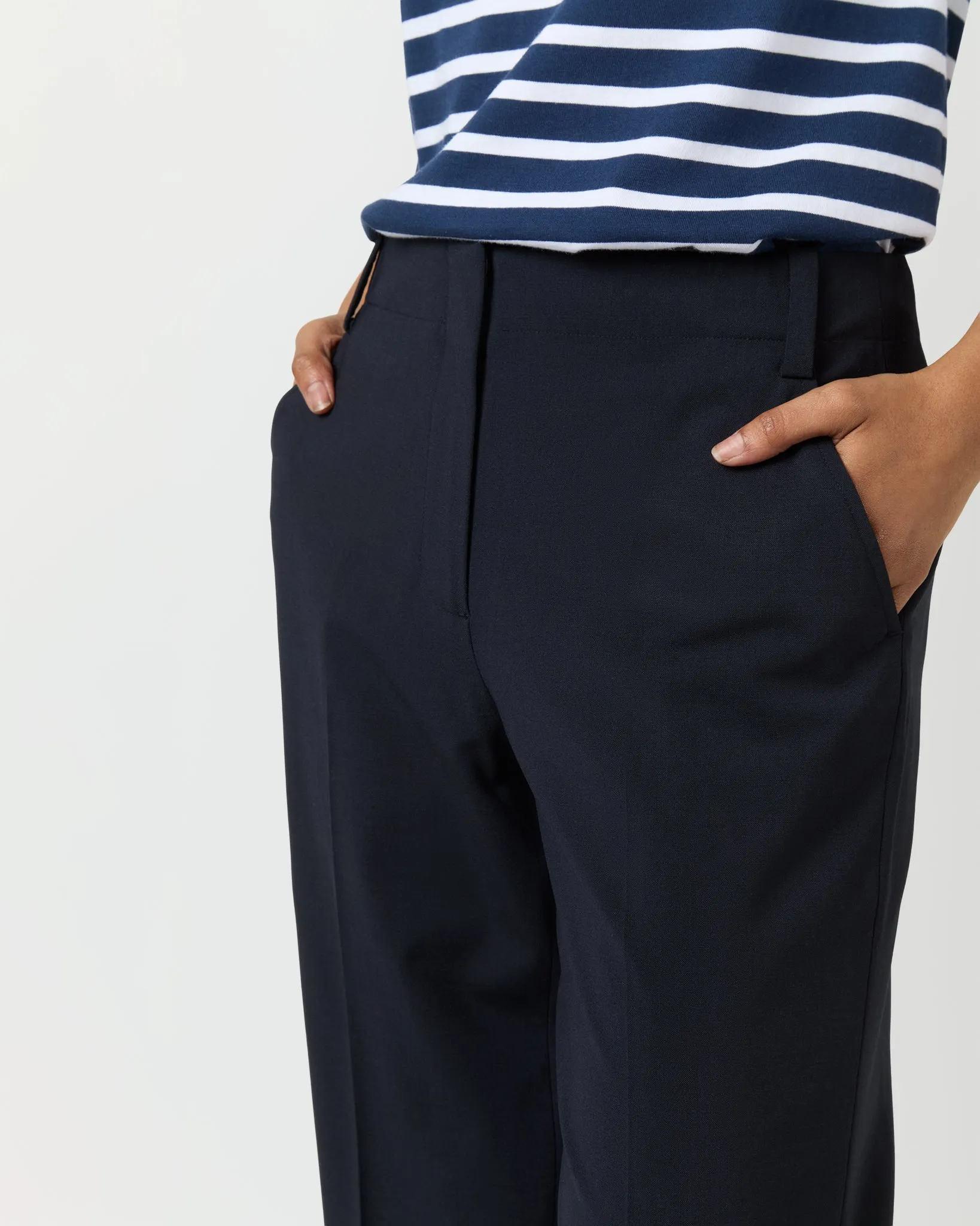 Frankie Cropped Pant in Navy Bi-Stretch Tropical Wool