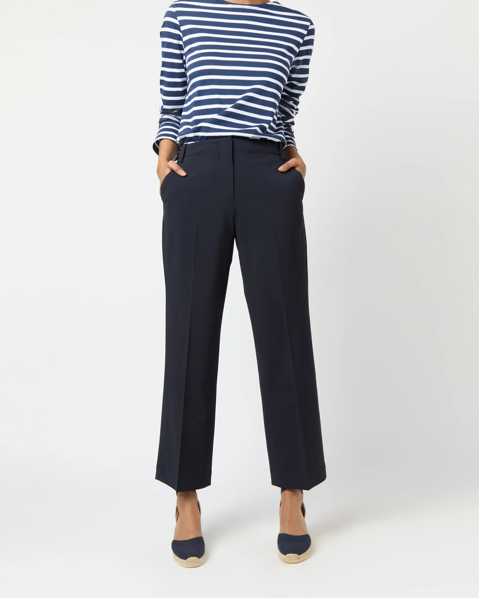 Frankie Cropped Pant in Navy Bi-Stretch Tropical Wool