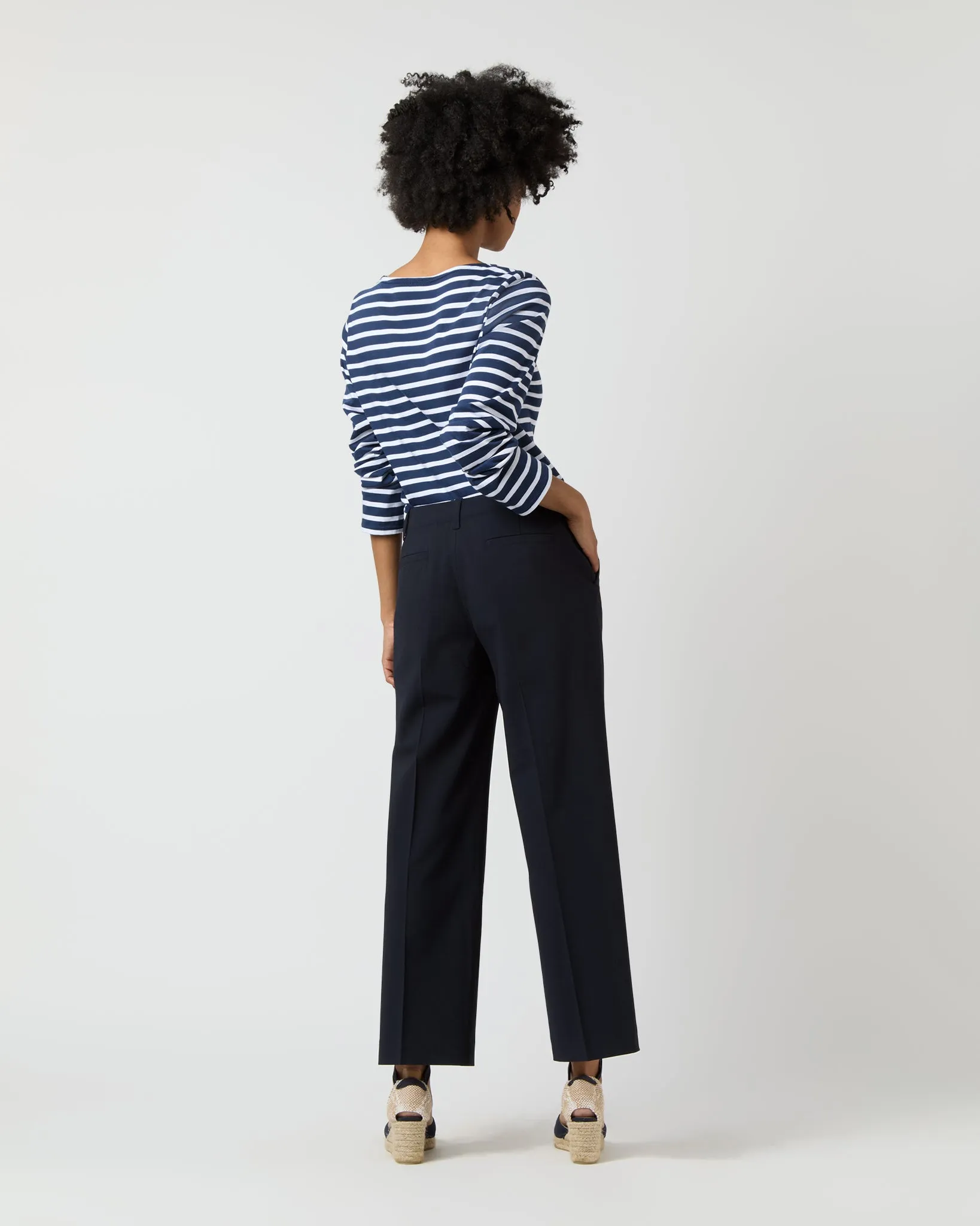 Frankie Cropped Pant in Navy Bi-Stretch Tropical Wool