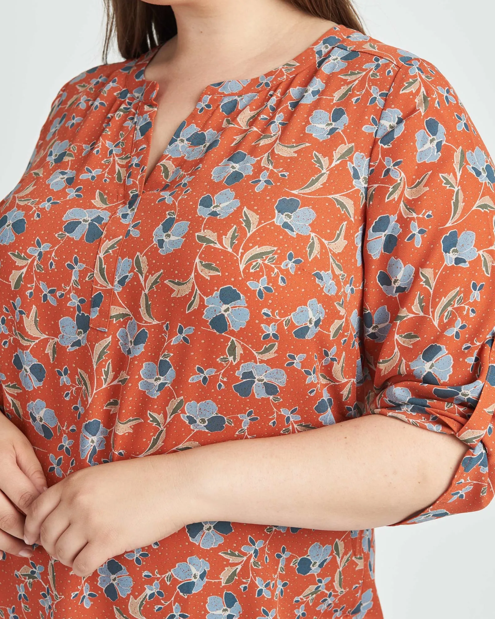 Gabriella 3/4 Roll-Tab Sleeve Blouse | M982 RUST