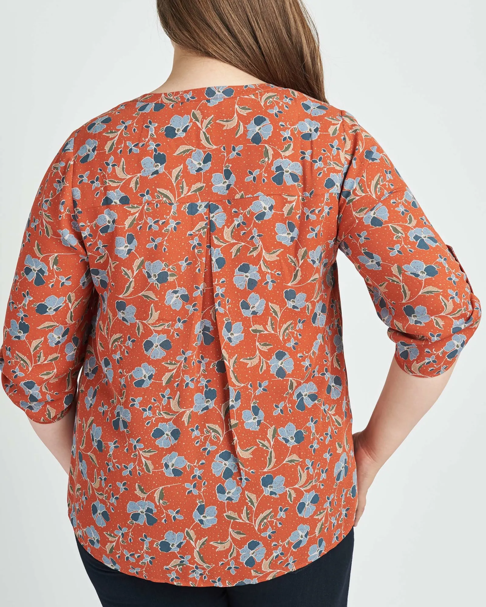Gabriella 3/4 Roll-Tab Sleeve Blouse | M982 RUST