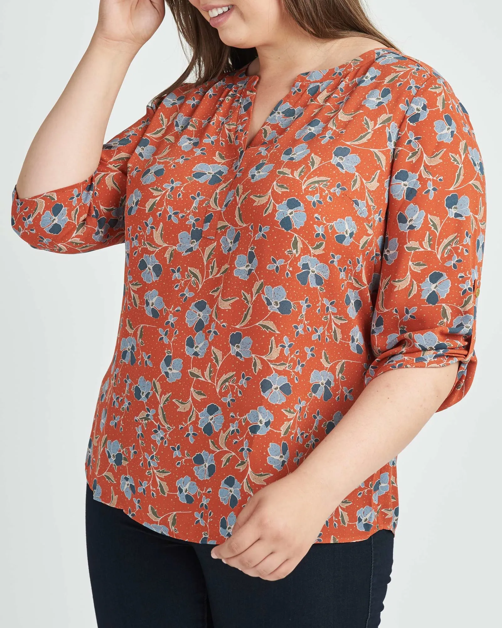 Gabriella 3/4 Roll-Tab Sleeve Blouse | M982 RUST