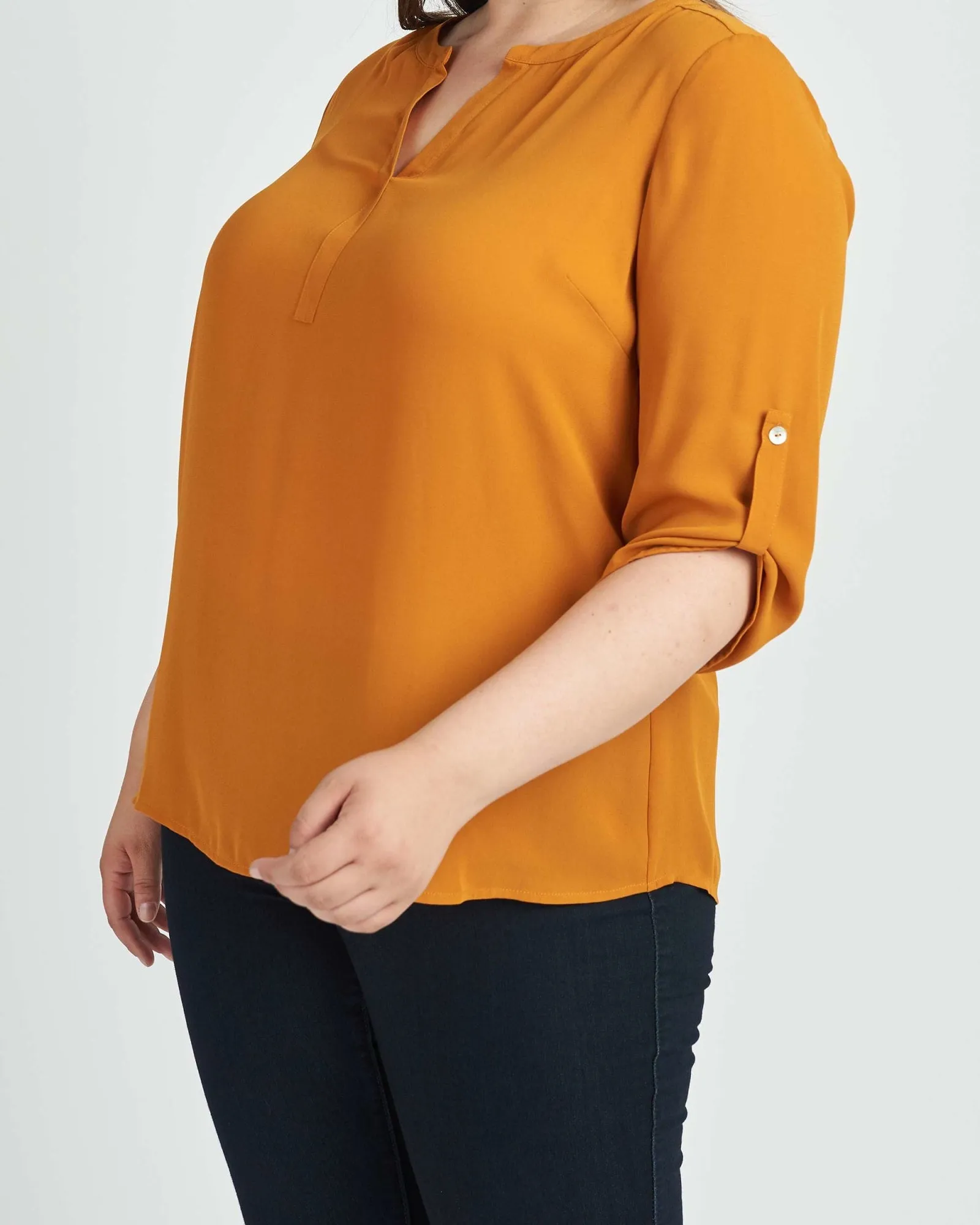 Gabriella 3/4 Roll-Tab Sleeve Blouse | TERRACOTTA