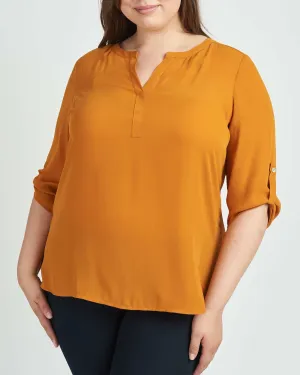 Gabriella 3/4 Roll-Tab Sleeve Blouse | TERRACOTTA