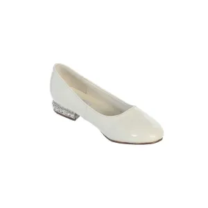 Girls Ivory Glitter Rhinestone Jeweled Heel Patent Leather Flats 9 Toddler-5 Kids