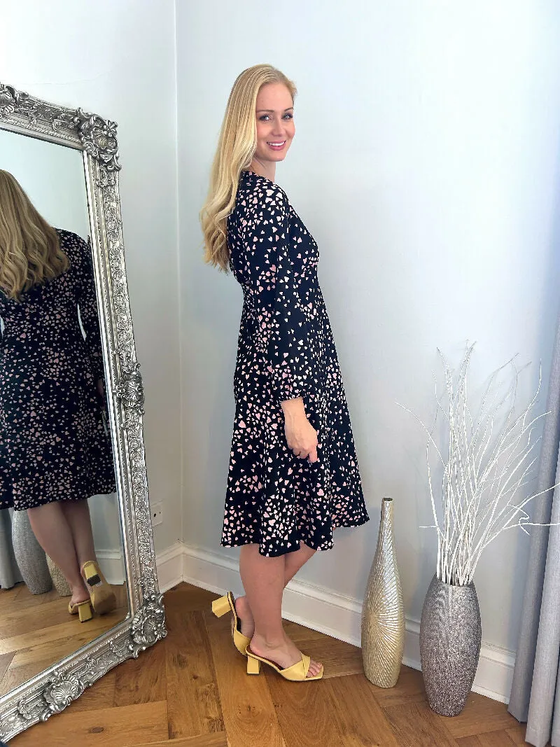 Heart Print Flared Hem Dress