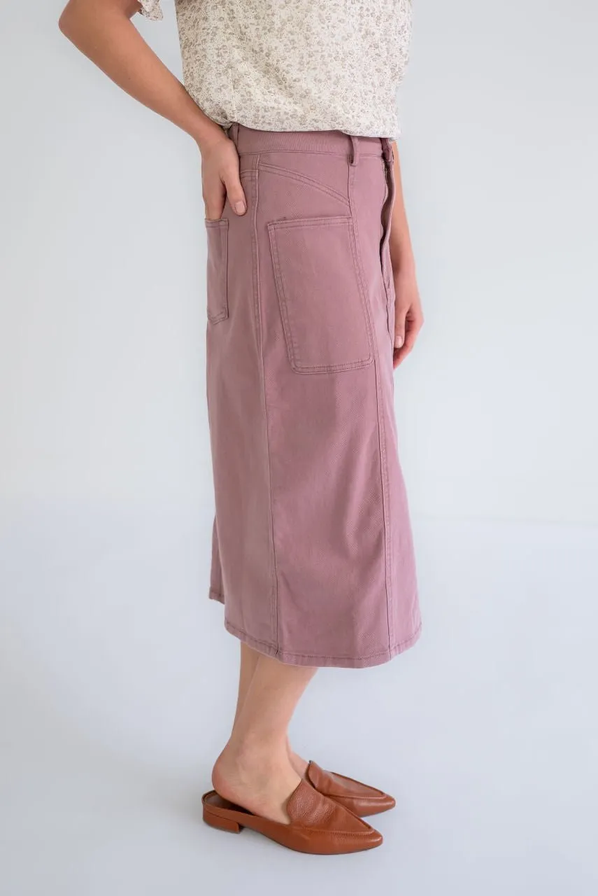 Hemsley Midi Denim Skirt in Muted Rosewood - FINAL SALE