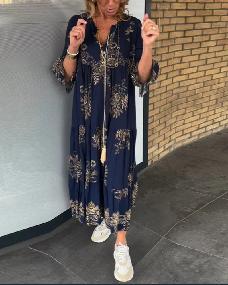 Jona - Lssiges Vintage-Kleid mit V-Ausschnitt