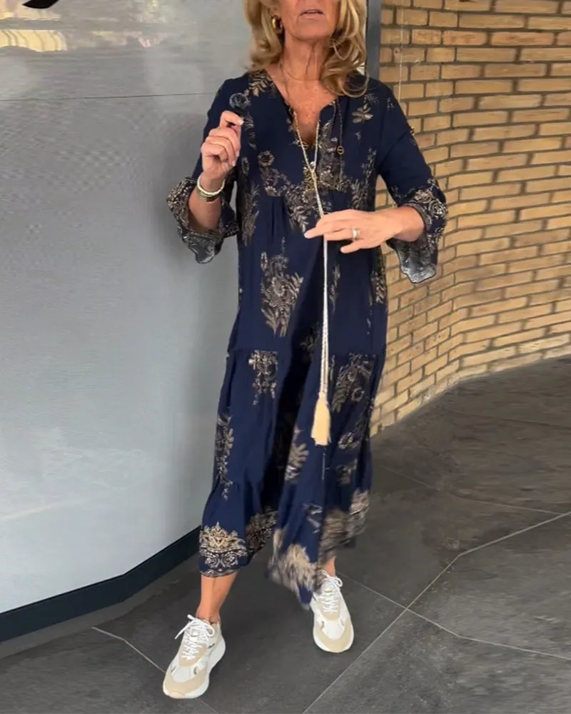 Jona - Lssiges Vintage-Kleid mit V-Ausschnitt