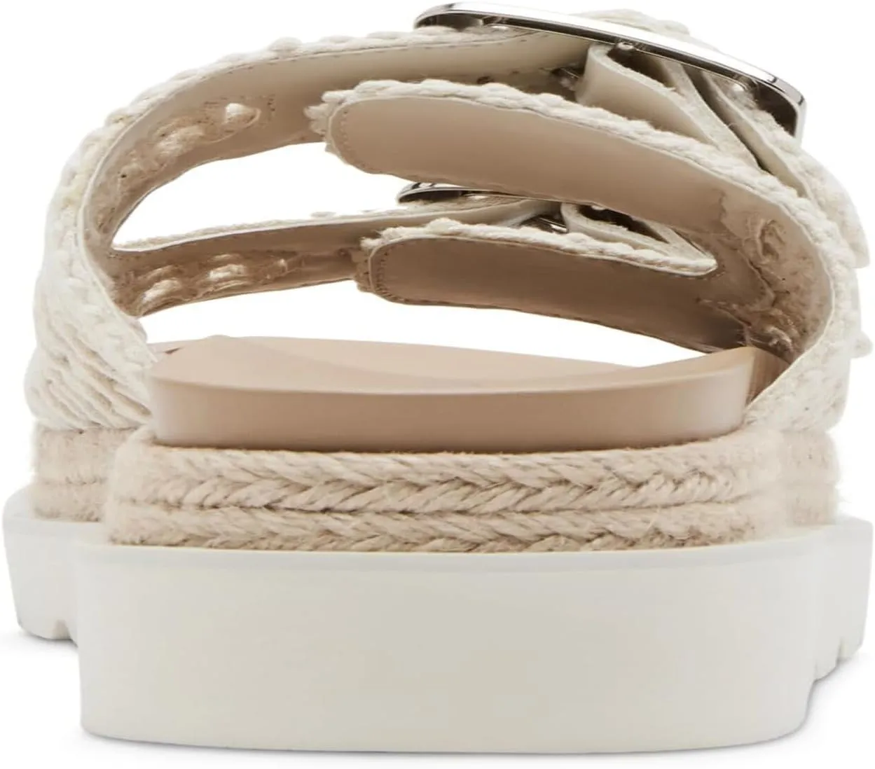 JORISTIMO Women's Raffia Platform Sandals Round Toe Double Buckle Buckle Strap Slip-On Flat Woven Summer Beach Shoes