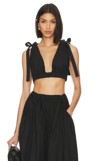 L'Academie Arman Poplin Crop Top in Black