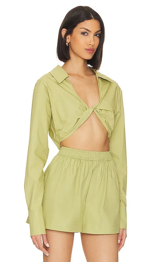 L'Academie Tereza Poplin Crop Top in Green