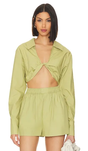 L'Academie Tereza Poplin Crop Top in Green