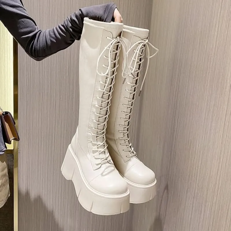 Lace-up Platform High Heel Boots