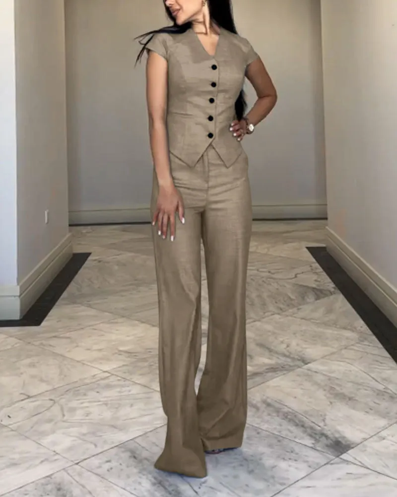 Laura - Linen Top and Trousers Ensemble