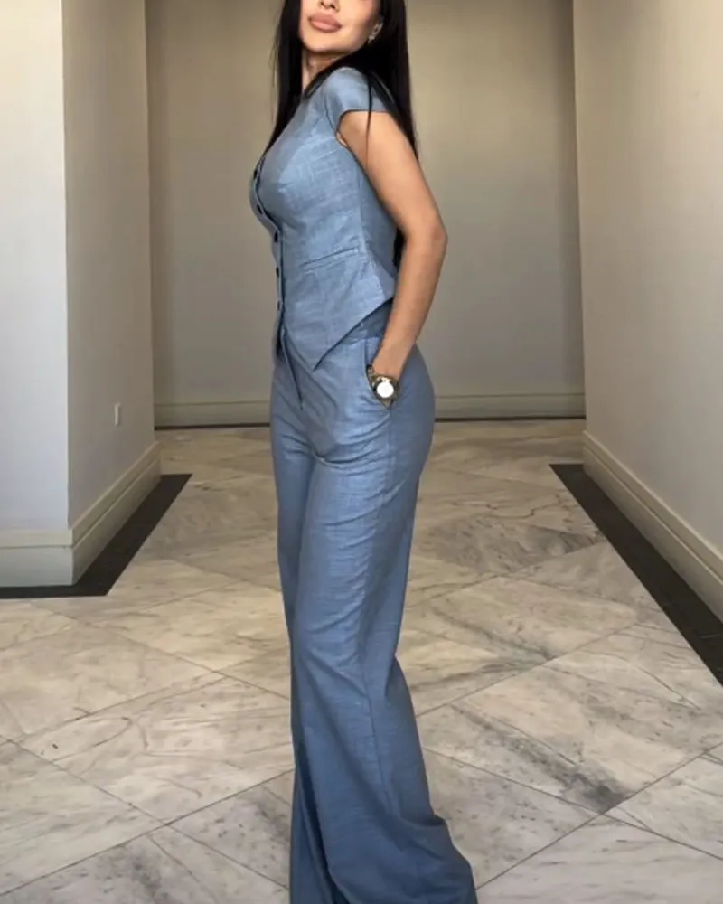Laura - Linen Top and Trousers Ensemble