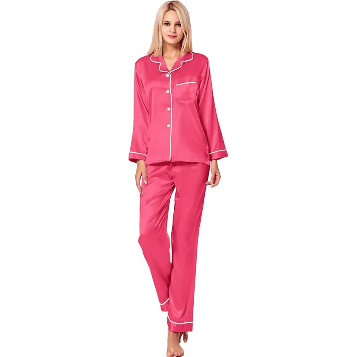 Long Sleeve Pajama Set   Comfortable and Stylish Silk Satin Sleepwear