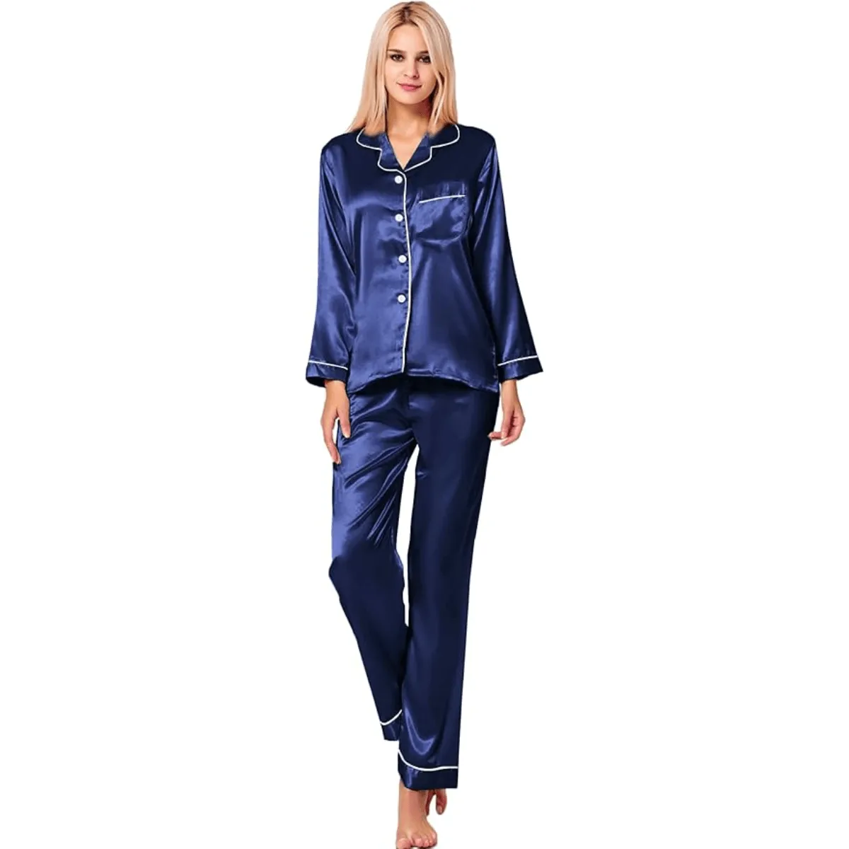 Long Sleeve Pajama Set   Comfortable and Stylish Silk Satin Sleepwear