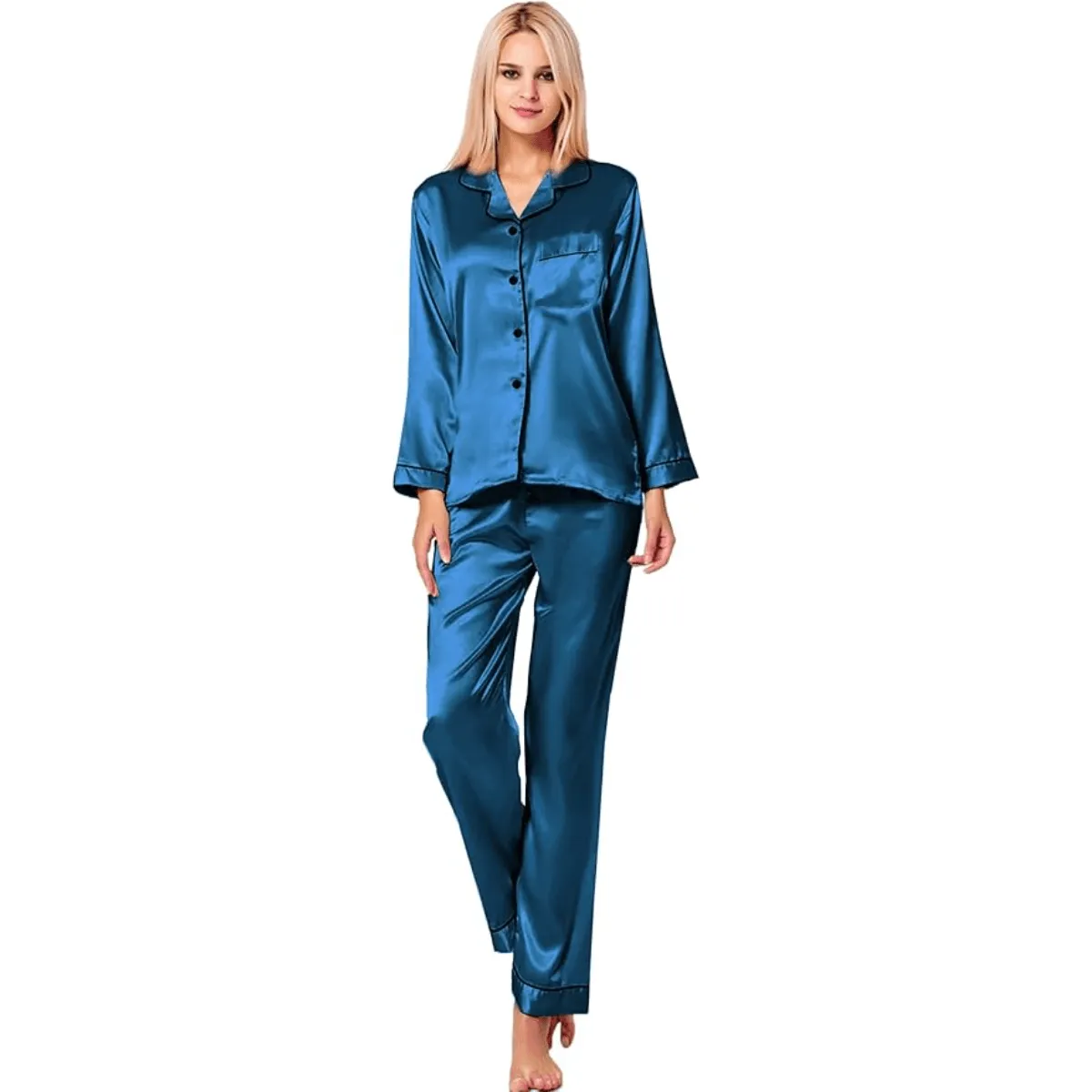 Long Sleeve Pajama Set   Comfortable and Stylish Silk Satin Sleepwear