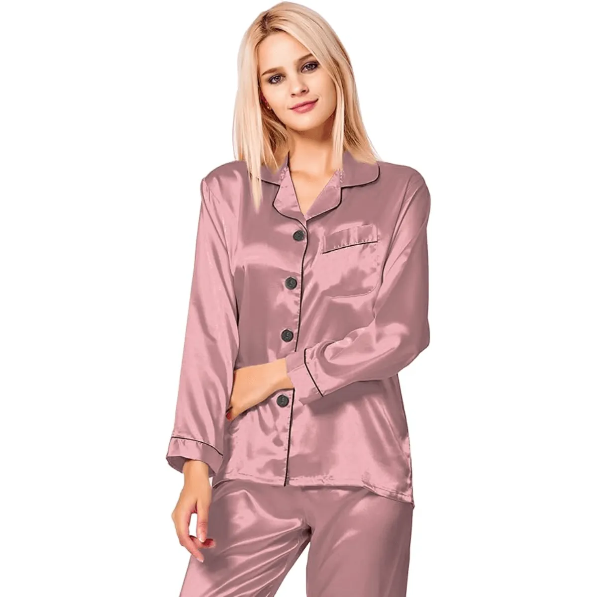 Long Sleeve Pajama Set   Comfortable and Stylish Silk Satin Sleepwear