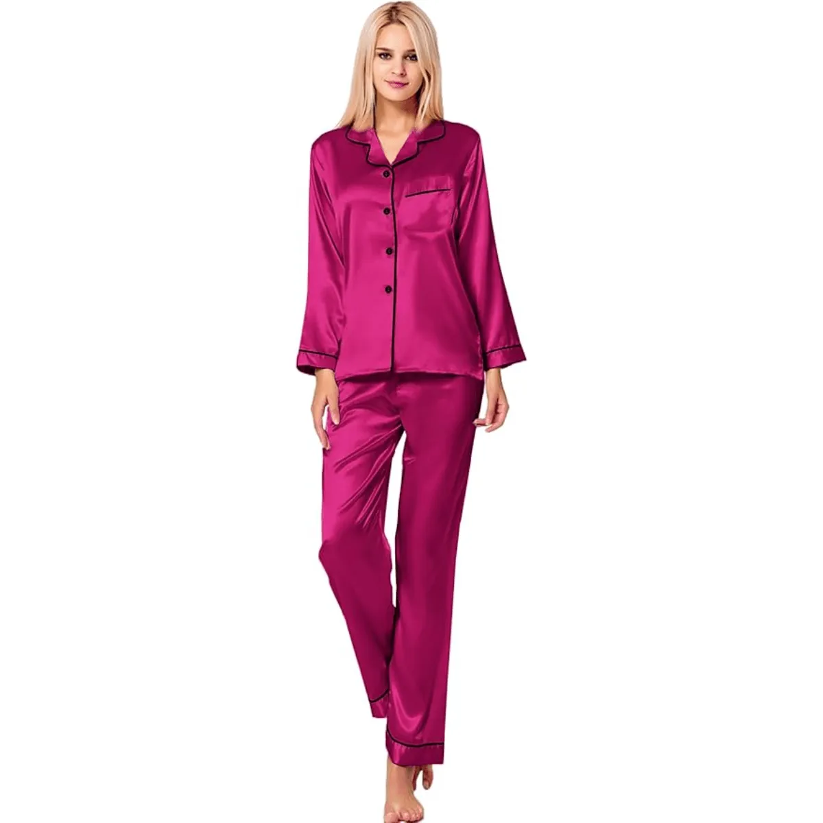 Long Sleeve Pajama Set   Comfortable and Stylish Silk Satin Sleepwear