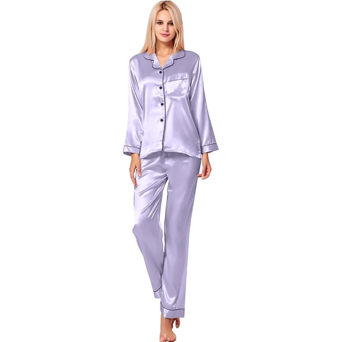Long Sleeve Pajama Set   Comfortable and Stylish Silk Satin Sleepwear