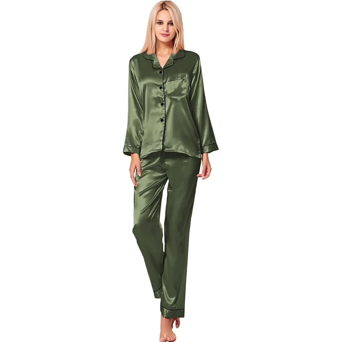 Long Sleeve Pajama Set   Comfortable and Stylish Silk Satin Sleepwear