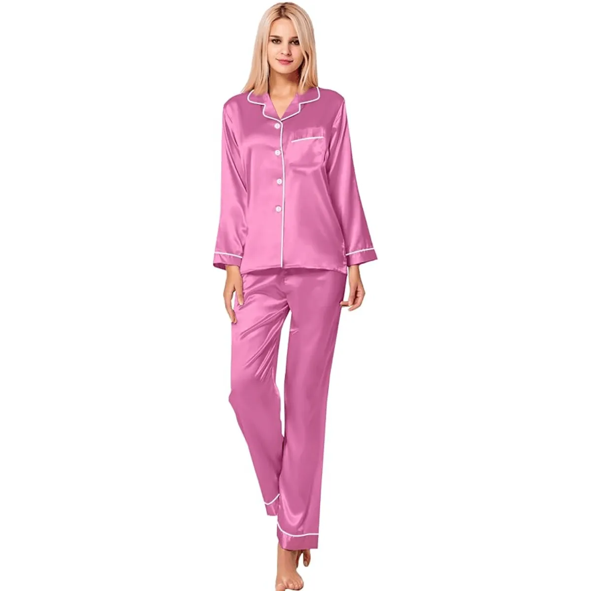 Long Sleeve Pajama Set   Comfortable and Stylish Silk Satin Sleepwear