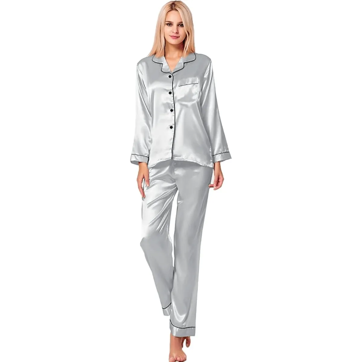 Long Sleeve Pajama Set   Comfortable and Stylish Silk Satin Sleepwear