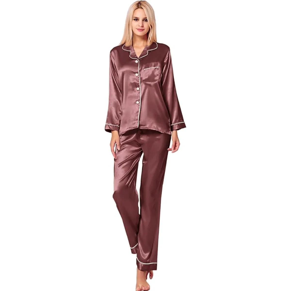 Long Sleeve Pajama Set   Comfortable and Stylish Silk Satin Sleepwear