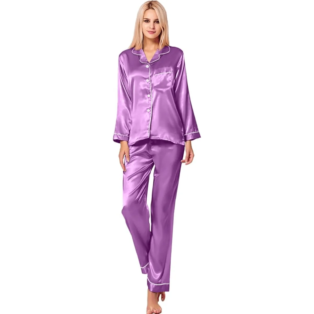 Long Sleeve Pajama Set   Comfortable and Stylish Silk Satin Sleepwear