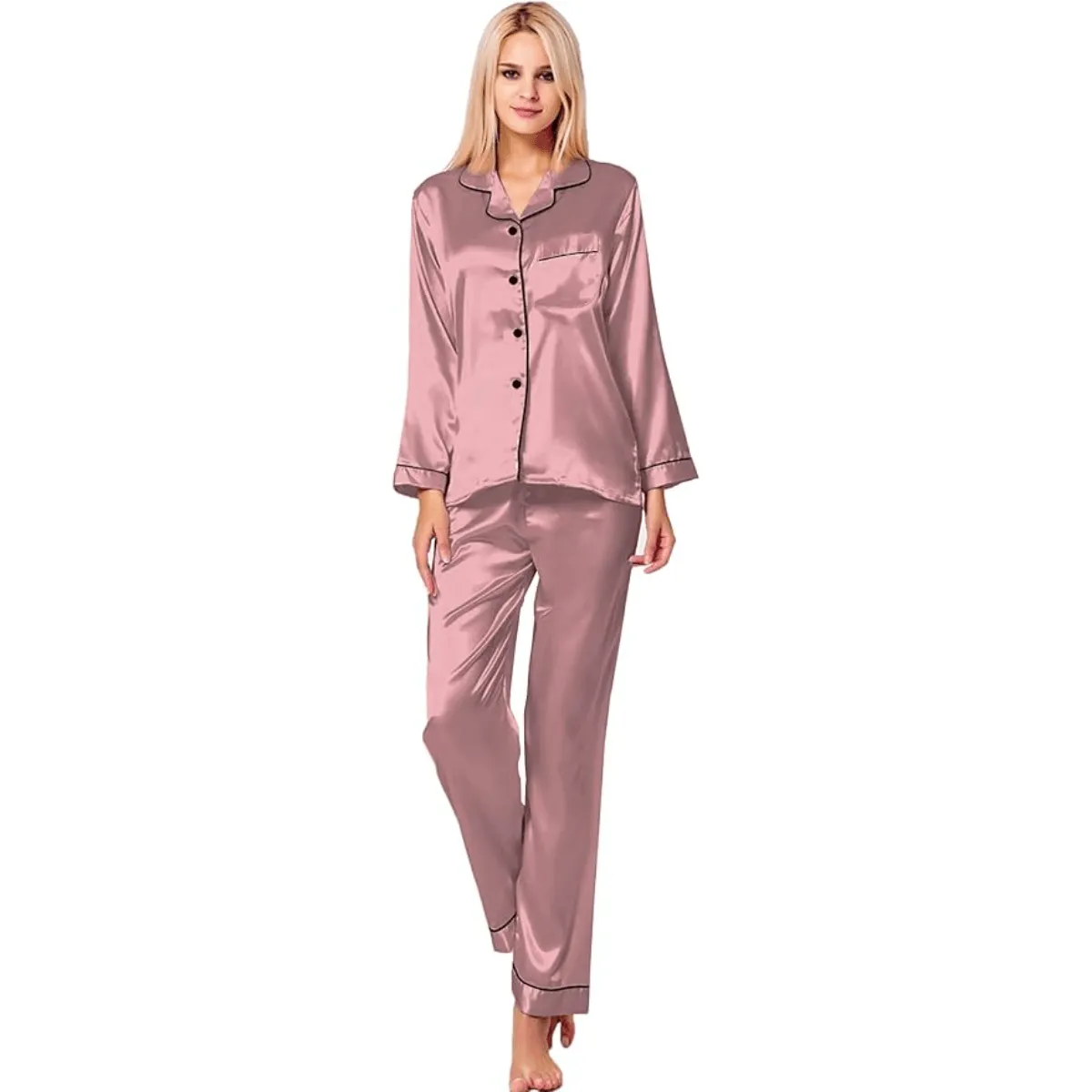 Long Sleeve Pajama Set   Comfortable and Stylish Silk Satin Sleepwear