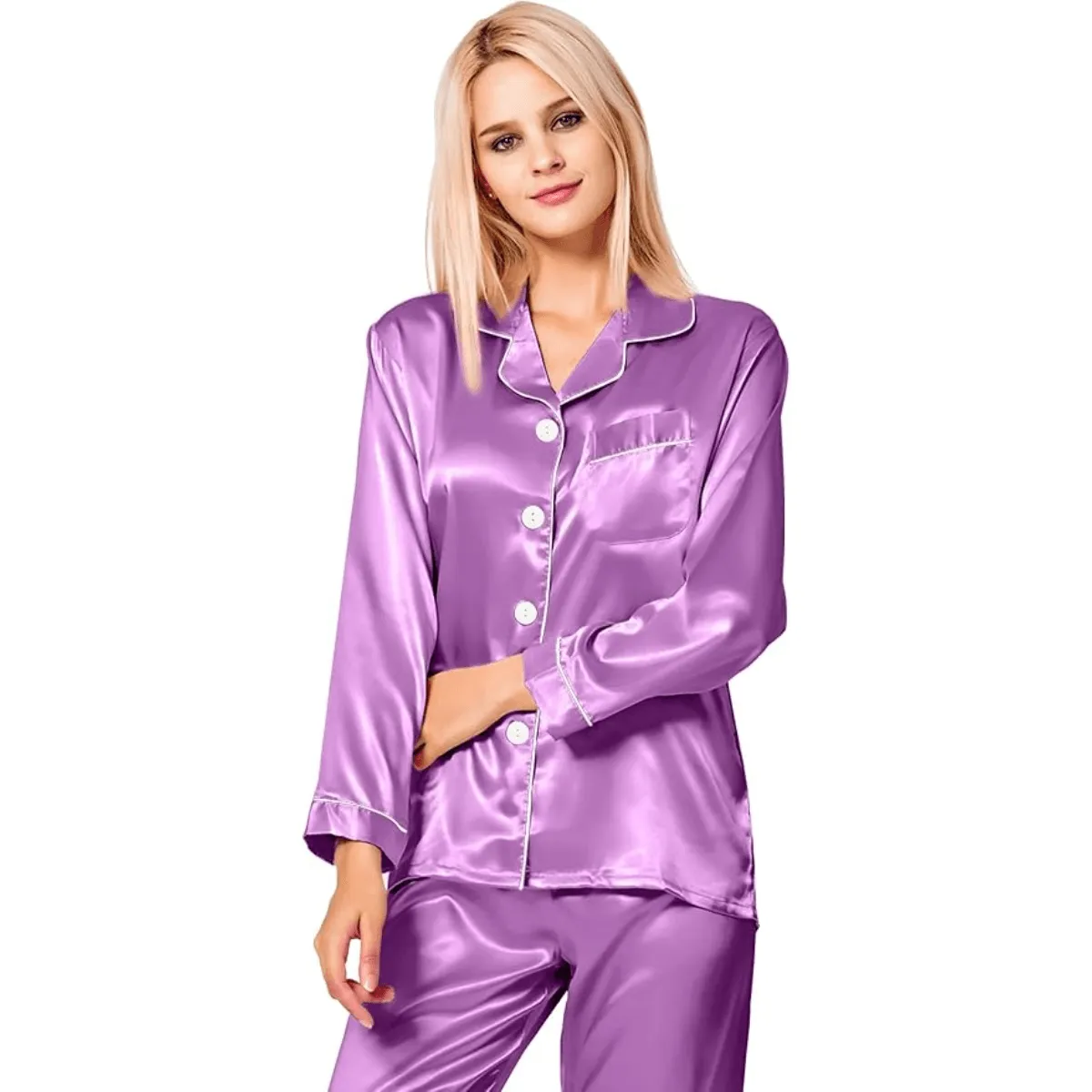Long Sleeve Pajama Set   Comfortable and Stylish Silk Satin Sleepwear