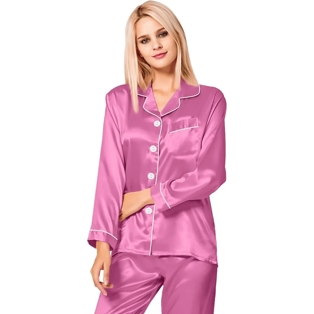Long Sleeve Pajama Set   Comfortable and Stylish Silk Satin Sleepwear