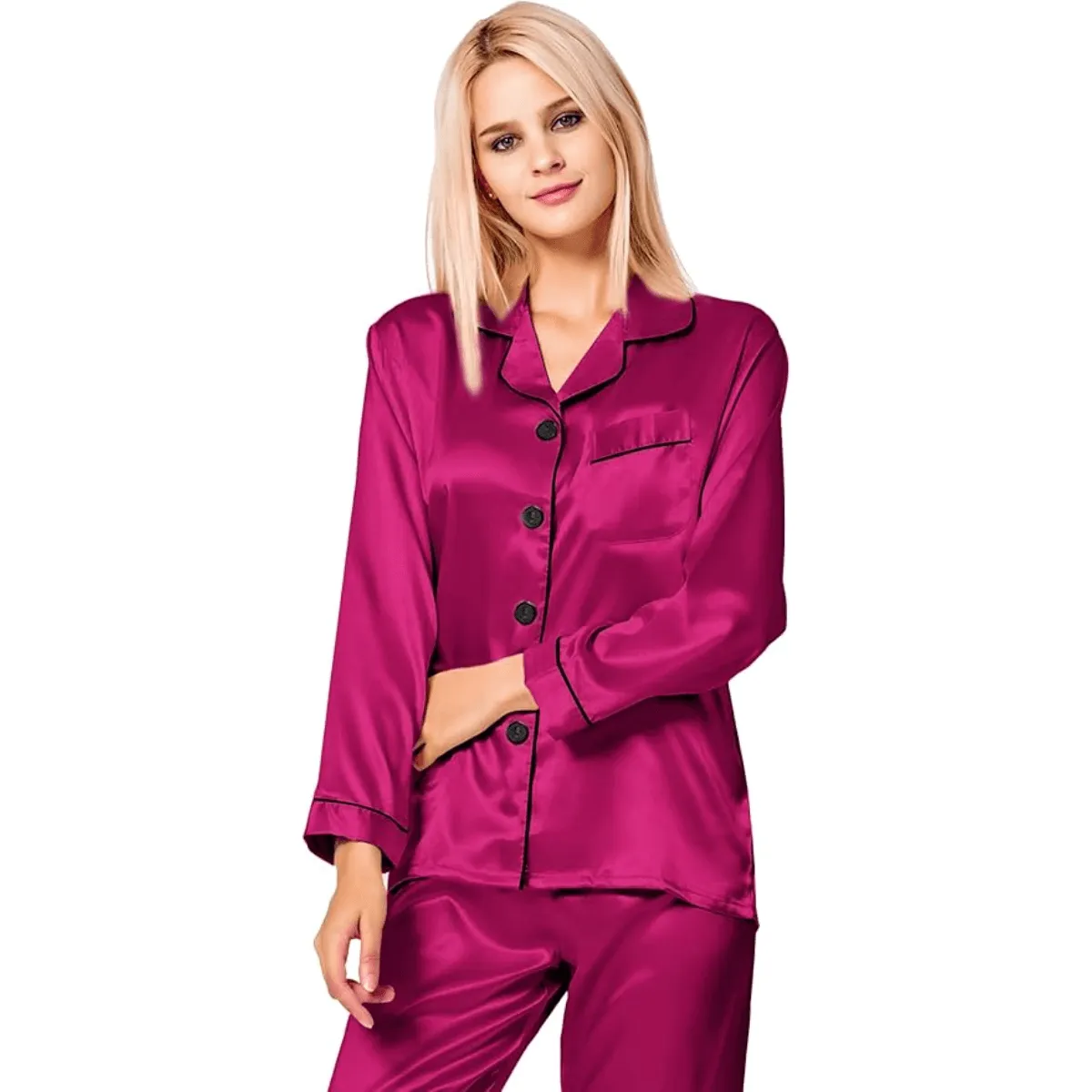 Long Sleeve Pajama Set   Comfortable and Stylish Silk Satin Sleepwear