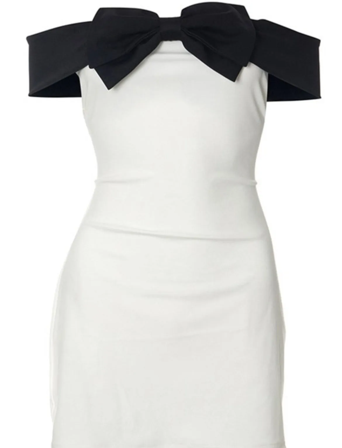 Madison Bow bodycon off shoulder mini dress-white/black