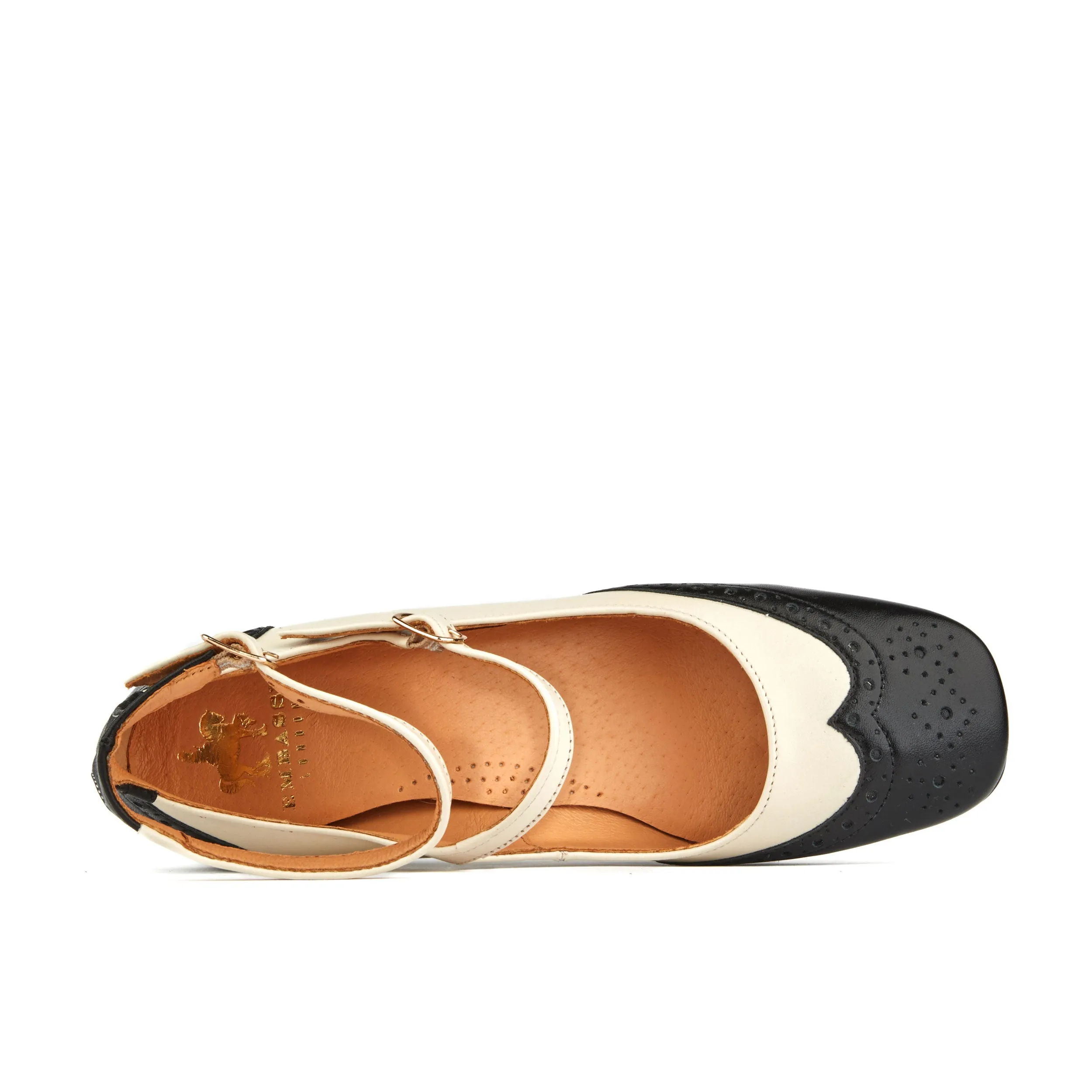 Mary Jane - Cream - Women's block heel square toe heel in cream & black leather