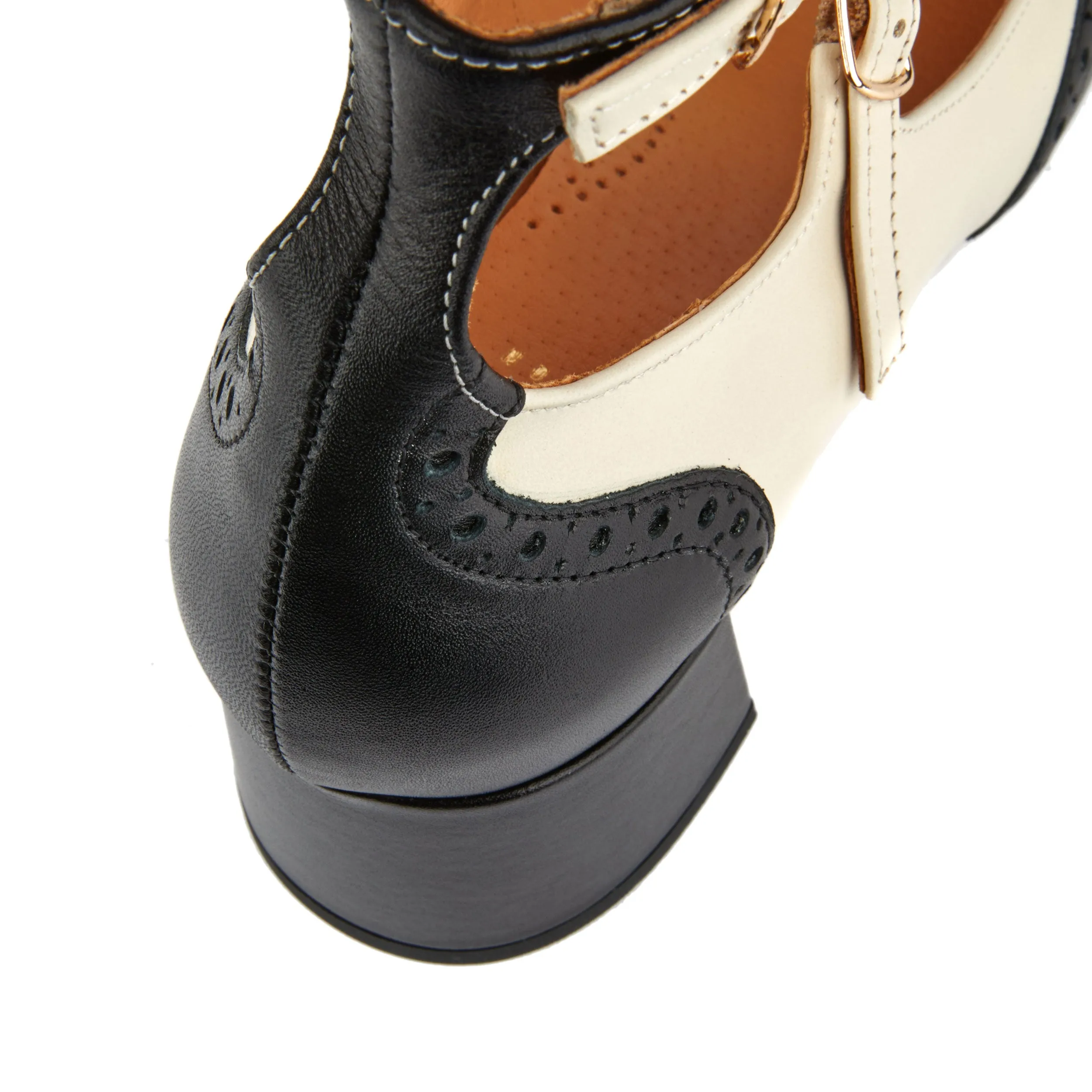 Mary Jane - Cream - Women's block heel square toe heel in cream & black leather