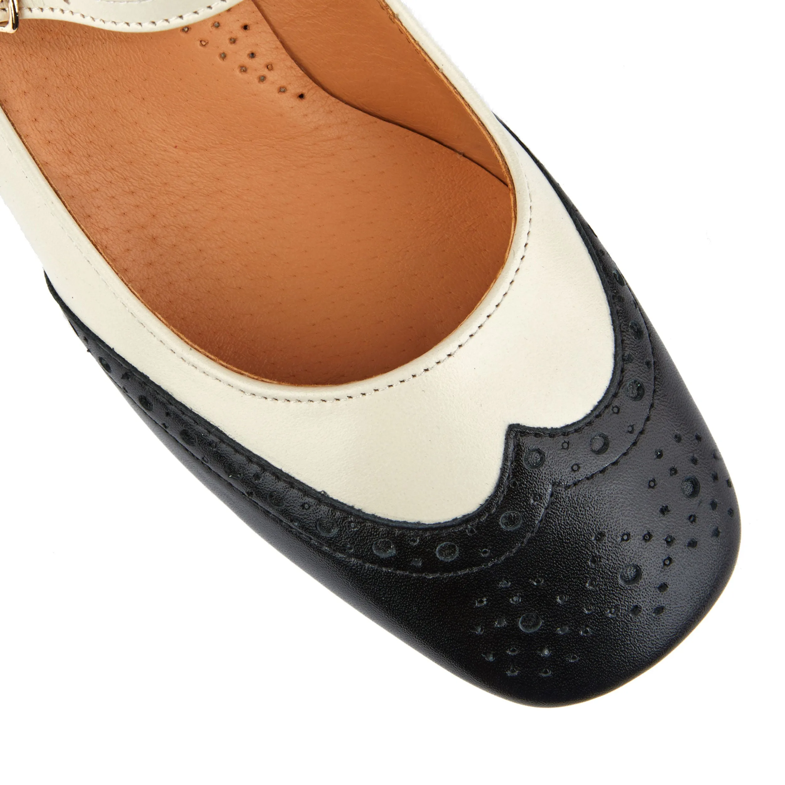 Mary Jane - Cream - Women's block heel square toe heel in cream & black leather