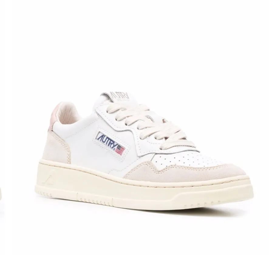 Medalist Low Top Trainers in Leat/Suede Wht/Pow