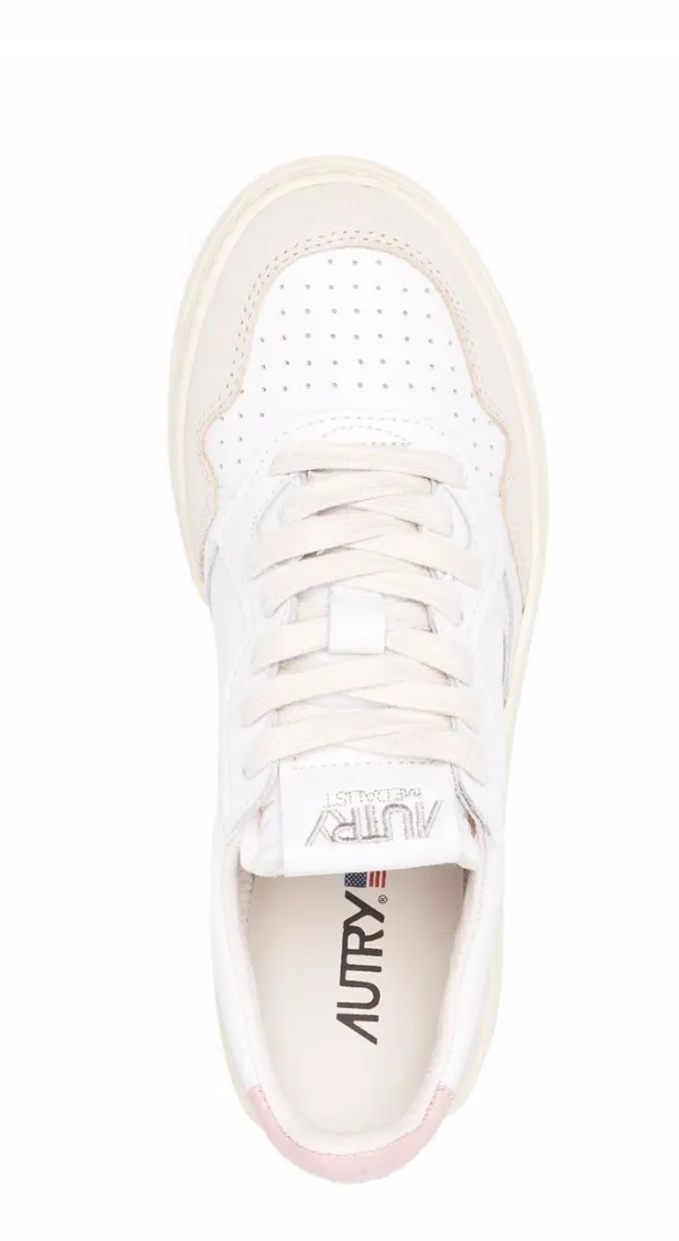 Medalist Low Top Trainers in Leat/Suede Wht/Pow