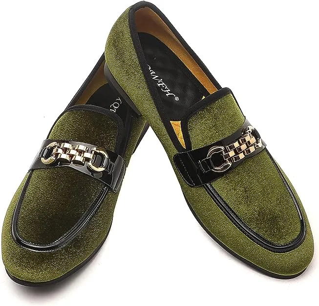 Men's Formal Lime Green Velvet Fashionable Dress Loafer Shoes