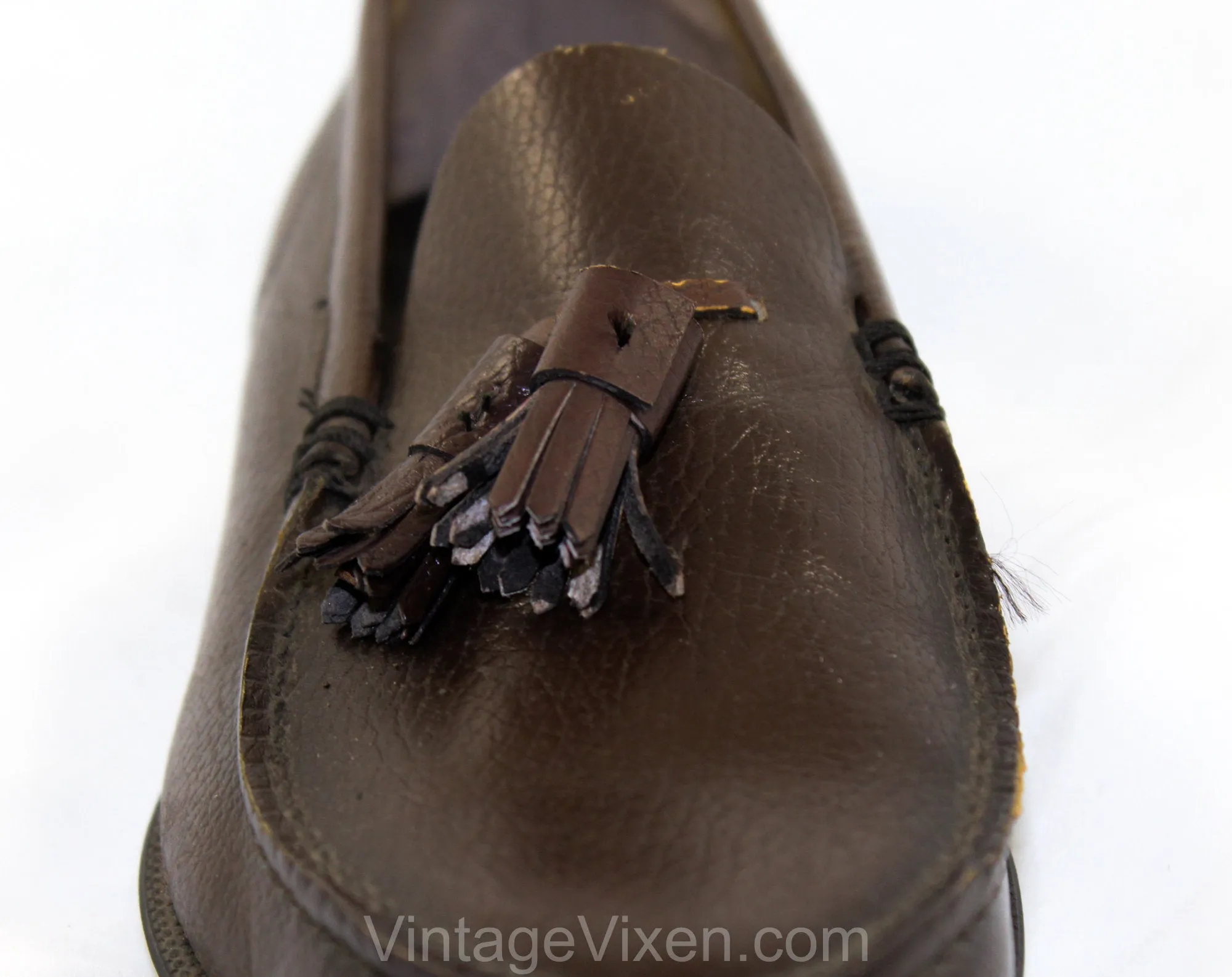 Men's Size 5 1/2 Shoes - 1950s Brown Leather Mens Loafers with Classic Tassels - Preppy 50s 60s - 5.5 - NOS Original Box 50s Deadstock