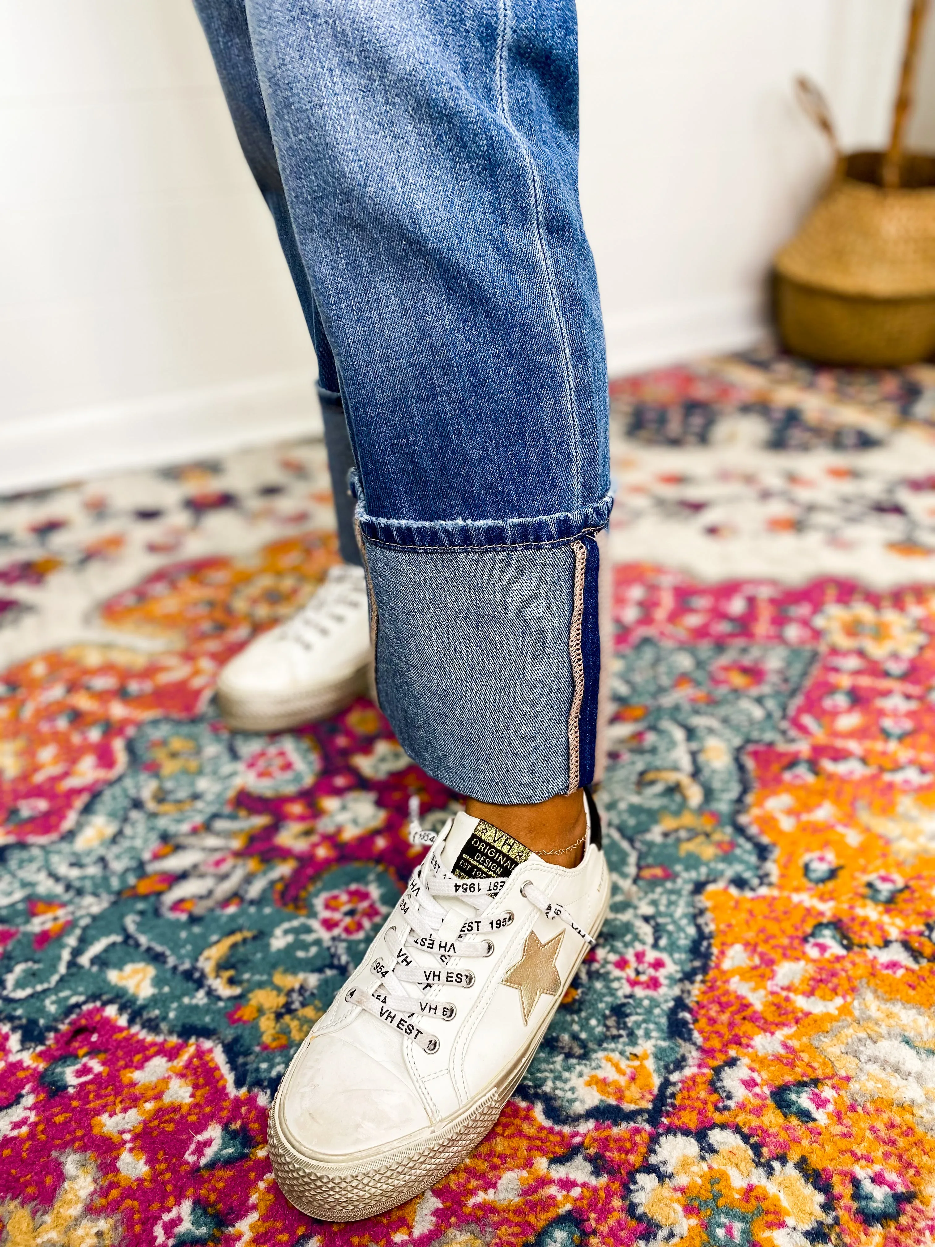 Mineral Washed Cuffed Straight Jeans