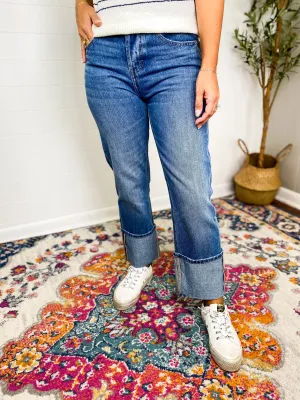 Mineral Washed Cuffed Straight Jeans