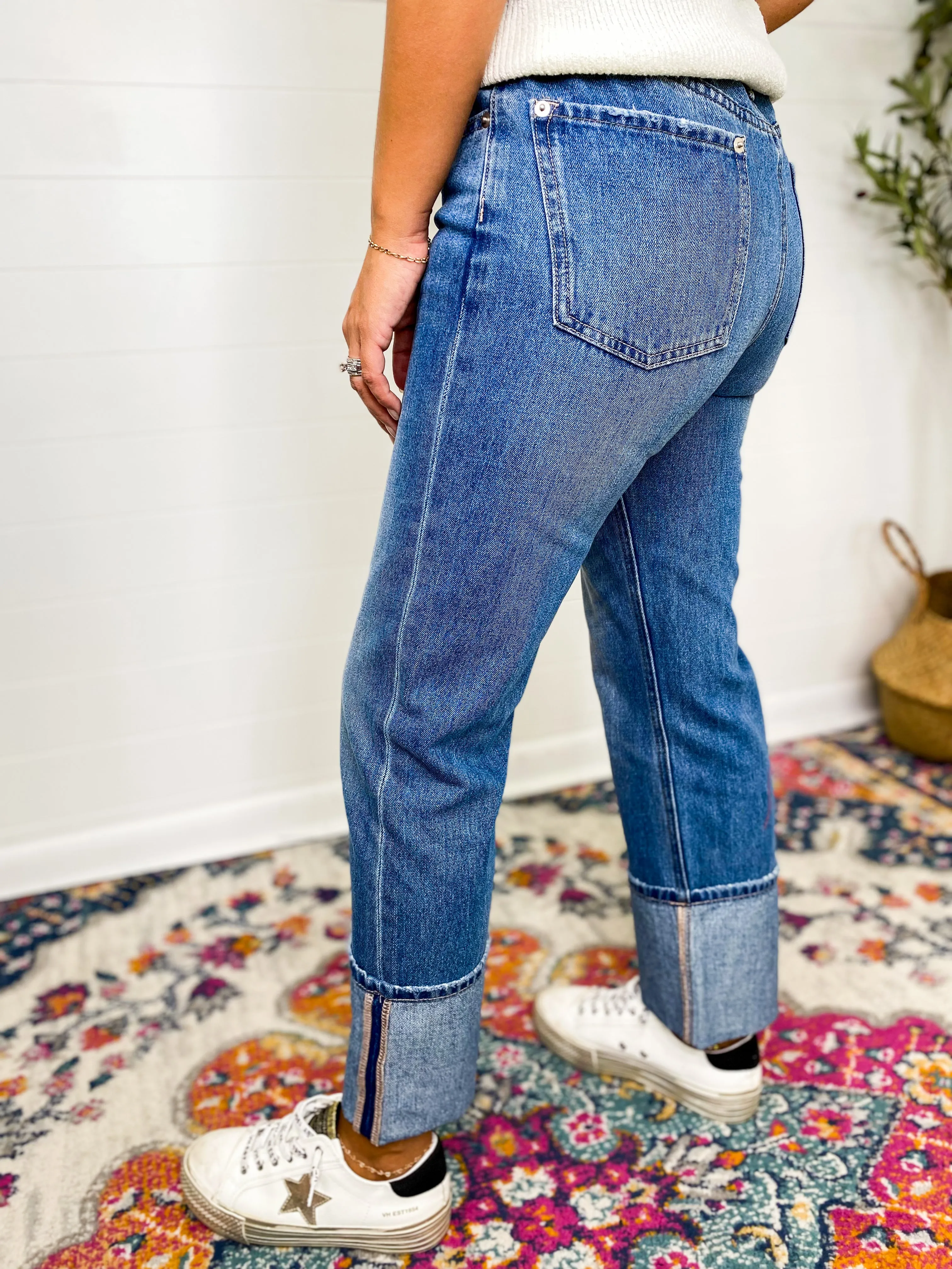 Mineral Washed Cuffed Straight Jeans